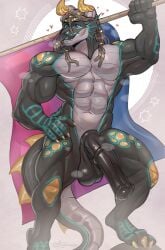 absurd_res animal_genitalia animal_penis anthro athletic athletic_male balls big_balls big_penis bisexual_pride_colors dragon equine_genitalia equine_penis genitals heart_symbol hearts_around_head hi_res kane_(metgross) lgbt_pride lgbt_pride_month male muscular muscular_male mythological_creature mythological_scalie mythology penis pride_colors sadmishutka_(artist) scalie solo