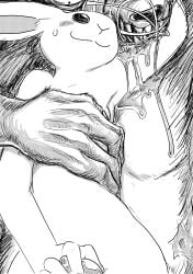 absurd_res anthro bared_teeth beastars blush bodily_fluids bondage breasts canid canine canis comic condom dragonweirdo drooling duo female genitals gunshot_wound hand_on_breast hand_on_penis haru_(beastars) hi_res lagomorph legoshi_(beastars) leporid lying male male/female mammal muzzle_(object) muzzled on_back on_top_of_another penis penis_between_thighs rabbit saliva sexual_barrier_device sweat wolf