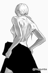 1girls 2d 2d_(artwork) 2d_artwork back backboob bare_arms bare_back bare_hands bare_shoulders bare_skin black_and_white breasts chainsaw_man digital digital_art digital_drawing digital_drawing_(artwork) digital_media digital_media_(artwork) elbows exposed_arms exposed_back exposed_shoulders exposed_skin female female_focus female_only fingers greyscale half_naked half_nude high_resolution highres lean_figure long_hair median_furrow medium_breasts monochrome naked naked_female naked_woman narrow_waist nude nude_female nudity ponytail quanxi_(chainsaw_man) raggumba semi_nude shoulder_blades shoulders sideboob simple_background slender_body slender_waist slim_waist solo standing topless topless_female upper_body white-haired_female white_background white_eyebrows white_hair