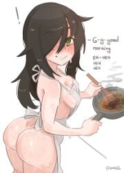 ! 1girls apron apron_only artist_name ass big_ass big_butt black_hair blush bodily_fluids breasts bubble_butt burnt_food butt dialogue emiillb english_text female female_focus female_only food freckled_butt freckles freckles_on_ass girlfailure green_eyes hair_over_one_eye holding holding_object holding_pan jimiko kuroki_tomoko large_ass light-skinned_female light_skin long_hair looking_at_viewer messy_hair naked_apron nude nude_female portrait simple_background small_breasts smiling smiling_at_viewer solo solo_female solo_focus standing sweat sweaty sweaty_body talking talking_to_viewer text thighs three-quarter_portrait tomoko_kuroki watashi_ga_motenai_no_wa_dou_kangaetemo_omaera_ga_warui! white_background