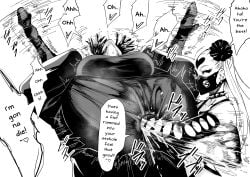 2girls anal_juice ass ass_focus big_ass big_breasts clothed_female english_dialogue english_text female female_focus fisting fisting_through_clothes fubuki_(one-punch_man) iwao178 kaijin_hime_do-s mask masked_female one-punch_man penetration penetration_through_clothes restrained_arms reverse_suspended_congress suspended_congress thrusting thrusting_hard translated