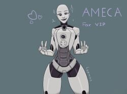 ameca cute hairless lygwaz machine pale_skin peace_sign robot thick_thighs