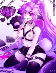 1girls ahoge alternate_hairstyle animal_ears animation_meme_community bedroom_eyes black_ears black_gloves black_legwear black_shorts black_thighhighs blood breasts choker cute denim denim_shorts emo fox_ears gloves good_girl harness heart jean_shorts knife leather_harness legwear looking_at_viewer medium_breasts neko nekomimi nipples pawpads paws purple_hair rossali rossali_(artist) shorts smiling smiling_at_viewer thigh_strap thighhighs thighs tits_out topless topless_female useless_clothing wristband