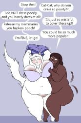 2026 3_toes anthro areola belly belly_squish big_areola big_breasts blush bra breast_fondling breast_play breast_squish breasts brown_body brown_fur canid canine canis catherine_(oxkingky) clothing dialogue domestic_cat domestic_dog dorothy_b_hound duo embarrassed english_text feet felid feline felis female female/female fondling fur genitals hand_on_breast hi_res huge_areola huge_breasts mammal navel obese obese_anthro obese_female overweight overweight_anthro overweight_female oxkingky squish tail tail_motion tailwag text thick_thighs toes underwear vulva white_body white_fur