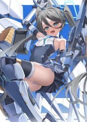 1girl arisu_(blue_archive) armor battlesuit blue_archive blue_eyes flying kuwa_za long_hair panties robot_girl skirt solo thighhighs white_panties