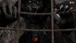 3d anthro assertive_anthro assertive_male balls black_body black_fur black_hair breathing breathing_noises cage caged canid canine canine_genitalia canine_penis canis close-up dark_hair dog_ears dominant dominant_anthro dominant_male dragging erection first_person_view furry furry_balls furry_ears furry_male furry_tail imminent_oral imminent_sex knot larger_anthro larger_male looking_at_viewer male penis penis_close-up pov pov_penis_closeup raped_by_monster scared size_difference struggling vr34studio werewolf wolf
