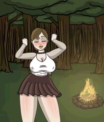 1girls animated athorment_oc big_breasts blush bouncing_breasts breasts brown_eyes brown_hair campfire choker cleavage dancing female female_focus female_only forest gabriela_(athorment) jvdarkomx long_hair miniskirt nipple_bulge ponytail skirt tagme thick_thighs thighs wide_hips