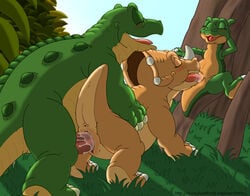 1boy 2girls anus cera cum cum_in_pussy cum_inside cunnilingus dinosaur ducky female feral feral_on_feral lbtfan male penetration penis pussy pussy_juice size_difference spike_(the_land_before_time) the_land_before_time threesome vaginal_penetration