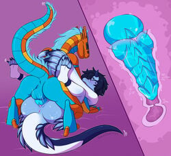 anthro anus aquatic_gastropod ass balls blue_body blue_fur blue_hair blue_penis blush bodily_fluids duo female from_front_position fur gastropod genital_fluids genitals hair holographic_fur horn internal knot knotting machine male male/female male_on_top marine mating_press mollusk multi_knot on_top open_mouth orange_body penetration penis pussy pussy_juice raised_tail ridged_penis robot sea_slug sex slug snaildoki stretched_pussy synth_(vader-san) thrusting tych0 vaginal_penetration white_body yellow_body