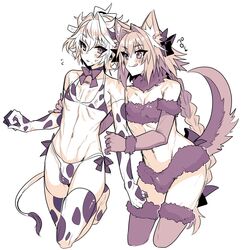 2boys armwear astolfo_(fate) bikini bulge cat_ears catboy cow_bikini fate_(series) femboy femboy_on_femboy gay haoro legwear male male_only sieg_(fate/apocrypha) tail