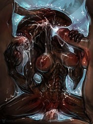 3:4 alien alien/human alien_(franchise) bodily_fluids cum fellatio female female_xenomorph gangbang genital_fluids genitals group group_sex human humanoid interspecies male male/female mammal neurodyne oral penetration penile penis sex unknown_species xenomorph