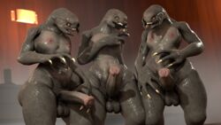 16:9 3boys 3d 4_fingers alien balls casual fingers gay grey_skin halo_(series) huge_cock humanoid large_balls male male_only male_sangheili_(halo) mrdr multiple_boys nipples nude nude_male penis sangheili