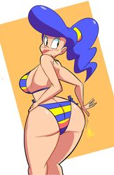 1girls ass atomickingboo becky_brightly big_ass big_breasts big_thinkers blue_hair breasts bubble_ass bubble_butt female female_only huge_breasts legs navel nipples ponytail smile solo thick thick_legs thick_thighs thighs voluptuous wide_hips