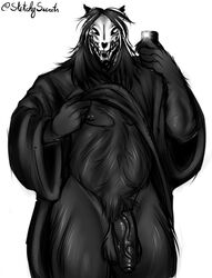 1boy anthro balls clothing fur large_balls large_penis male male_anthro male_only male_scp-1471 penis phone scp-1471 scp_foundation skull_head solo topwear