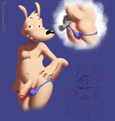 anthro anus ass bedroom_eyes blep blush clothing colored cutout genitals guide_lines half-erect hand_on_hip heart hi_res male male_only narrowed_eyes nickelodeon penis rocko's_modern_life rocko_rama romanwildernessofpain seductive smile smirk solo spread_butt spreading tongue tongue_out underwear