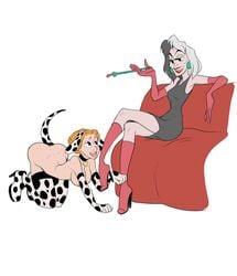 101_dalmatians 2girls anita_radcliffe big_breasts breasts bunnox cruella_de_vil disney disney_villains female female_only multiple_girls nipples tagme yuri