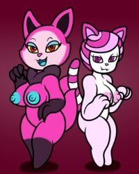 2017 anthro big_breasts breasts candy_girl candy_pow canine cocomong digital_media_(artwork) fangs feline female food food_creature fox fur goo_creature hair huge_breasts looking_at_viewer mammal mr.under multi_tail nude pink_fur pink_hair shortstack simple_background smile telemonster thick_thighs were werewolf wide_hips yossi