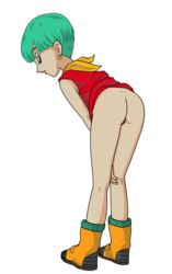 accurate_art_style ass blue_hair bulma_briefs dragon_ball dragon_ball_z female female_only mooning nanotyrannus red_dress small_ass solo