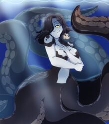 1girls black_body black_hair cephalopod_eyes female female_only hair_over_one_eye hi_res horizontal_pupils huge_kraken humanoid kennynaga kraken kraken_girl looking_at_viewer marine medium_hair narrowed_eyes octopus_girl octopus_tentacle original original_character scylla seamonster smiling smiling_at_viewer solo solo_female suckers tentacle two_tone_body underwater white_body yellow_eyes