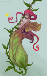 carnivorous_plant dangerous female female_only flower long_tongue looking_at_viewer lowres monster_girl pitcher_plant plant plant_girl red_hair sideboob stringmouse touch_at_your_own_risk