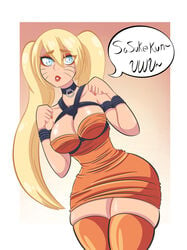 1girls bare_shoulders bearbuckscoffee bimbo blonde_hair blue_eyes bondage boots breasts cleavage clothed clothing curvaceous curvy curvy_figure dialogue dress english_text eyeliner eyeshadow facial_markings female female_focus female_only fully_clothed gender_transformation genderswap_(mtf) hourglass_figure legwear lips lipstick long_hair looking_at_viewer makeup medium_breasts nail_polish naruko naruto naruto_(classic) naruto_(series) naruto_shippuden orange_nail_polish orange_nails painted_nails perky_breasts pinup pose posing red_lips red_lipstick rope rope_bondage rule_63 sexy_no_jutsu shounen_jump solo solo_female solo_focus speech_bubble standing text thick_thighs thigh_boots thighhigh_boots thighhighs thighs tied_hair tight_clothing tight_dress twintails uzumaki_naruto very_long_hair voluptuous whisker_markings whiskers wide_hips yellow_hair