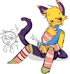 arm_warmers blush cat_ears cat_tail catboy cum cumming digital_media_(artwork) ejaculation femboy jacking_off masturbation mob_face noob programmer_socks pumpkinballs_friend roblox robloxian shy source_request sweating