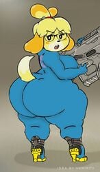 animal_crossing anthro ass bendacriss big_ass big_breasts big_butt bodysuit boots bubble_ass bubble_butt commission_art edit female high_tech huge_ass isabelle_(animal_crossing) metroid nintendo skin_tight skin_tight_suit skintight skintight_bodysuit skintight_clothing skintight_suit thick_ass thick_thighs video_games zero_suit zero_suit_samus_(cosplay)