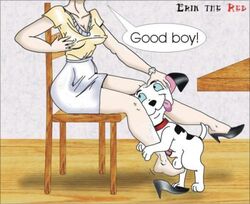 101_dalmatians anita_radcliffe disney eric_the_red female legs lucky_(101_dalmatians) male nipple_bulge penis pokies testicles zoophilia