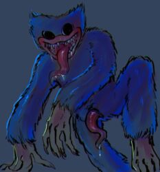 1boy blue_fur digital_media_(artwork) dripping dripping_precum erection fur huggy_wuggy male male_only mechanical_jaws_(artist) open_mouth penis poppy_playtime precum saliva saliva_drip sharp_teeth solo source_request teeth tentacle_penis tongue tongue_out