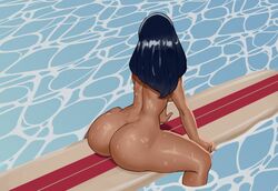 1girls ass back big_ass black_hair completely_nude dark-skinned_female dark_hair dark_skin dat_ass disney female female_only from_behind lilo_and_stitch long_hair nani_pelekai nude ronmeruart sitting solo surfboard water wet