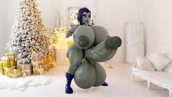 1futa 3d animated blender christmas dc dc_comics futa_only futanari gigantic_penis gigantic_testicles grey_skin huge_breasts huge_nipples huge_penis huge_testicles hyper hyper_ass hyper_balls hyper_breasts hyper_penis large_areolae light-skinned_futanari looking_at_viewer no_sound puffy_nipples purple_eyes purple_hair purple_lipstick rachel_roth raven_(dc) shiny_balls shocking_(artist) smiling_at_viewer tagme teen_titans thick_thighs veiny_penis video