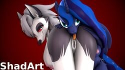 16:9 3d_(artwork) alicorn all_fours anal anthro ass big_breasts breasts canid canid_demon demon digital_media_(artwork) duo equid equine female female/female friendship_is_magic genitals gradient_background hand_on_butt hanging_breasts hasbro hellhound helluva_boss hi_res horn looking_at_viewer looking_back loona_(helluva_boss) mammal my_little_pony nude oral princess_luna_(mlp) pussy rimming sex shadart simple_background source_filmmaker tongue tongue_out wings