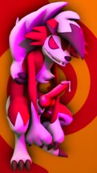 1boy 3d_(artwork) absurd_res animal_genitalia animal_penis anthro balls big_balls big_penis bodily_fluids canid canine canine_penis cum digital_media_(artwork) droogiesparrow genital_fluids genitals hi_res knot looking_at_viewer lycanroc male mammal midnight_lycanroc nintendo open_mouth penis pokémon_(species) pokemon precum smile solo spread_legs spreading video_games