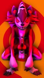 1boy absurd_res animal_genitalia animal_penis anthro balls big_balls big_penis bodily_fluids canid canine canine_penis cum droogiesparrow genital_fluids genitals hi_res knot looking_at_viewer lycanroc male mammal midnight_lycanroc nintendo open_mouth penis pokémon_(species) pokemon precum smile solo spread_legs spreading video_games