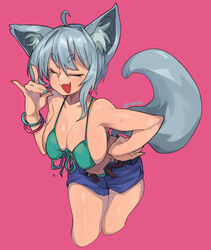 1girls big_breasts bikini bikini_top boob_squish cute fox_ears fox_girl huge_breasts short_hair solo_female tagme tail waa153