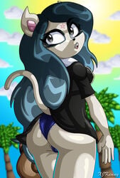 anthro ass bulge cartoon_hangover claire_(the_summoning) clothed clothing domestic_cat felid feline felis female goth mammal palm_tree panties panty_shot pentagram plant raised_clothing solo the_summoning tree underwear x^j^kny xjkenny