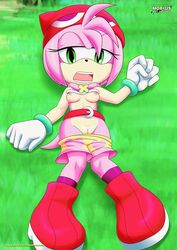 amitie amitie_(cosplay) amy_rose anthro bbmbbf breasts clothing mobius_unleashed nipples palcomix pink_fur pink_hair pussy puyo_puyo puyo_puyo_fever sega sonic_(series) sonic_runners sonic_the_hedgehog_(series)