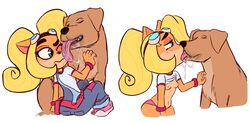 1girls absurd_res activision anthro bestiality blonde_hair blush bodily_fluids breasts canid canine canis clothed_female clothing coco_bandicoot crash_(series) domestic_dog elgato17 extreme_french_kiss female_kissing_feral female_on_feral feral french_kissing hair hi_res kissing licking licking_face long_hair mammal no_bra panties saliva saliva_on_tongue saliva_string small_breasts tongue tongue_out underwear video_games zoophilia