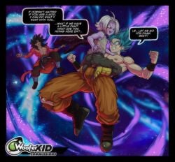 age_difference big_penis comic dragon_ball dragon_ball_gt dragon_ball_heroes dragon_ball_super dragon_ball_z dubious_consent fu_(dragon_ball) gay male male/male muscles rape selfcest size_difference son_goku text woofer_kid xeno_goku