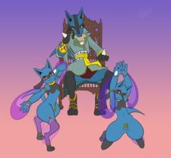 absurd_res anthro harem_boy harem_jewelry harem_outfit hi_res king lucario male male/male nintendo pokemon pokemon_(species) riolu royalty slave sofi_harper teenager video_games young