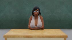 1girls 3d blizzard_entertainment busty classroom dark-skinned_female dark_skin egyptian female female_focus female_only glasses hourglass_figure karasu_3da overwatch pharah pose posing solo tagme teacher wide_hips