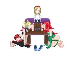 3girls animated blushing bondage clothed crossover dc feet foot_fetish foot_focus foot_lick foot_worship gwen_stacy harley_quinn jayakun lezdom licking_feet lickle looking_pleasured marvel pixel_animation pixel_art poison_ivy rope_bondage soles spider-gwen spider-man_(series) stocks tickle_torture tickling tickling_feet transparent_background yuri