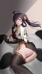 1girls artist_request bare_ass black_hair blush breasts clothed female female_focus female_only fully_clothed hair_ornament large_ass looking_at_viewer pulao_(punishing:_gray_raven) punishing:_gray_raven red_eyes solo tongue_out voluptuous