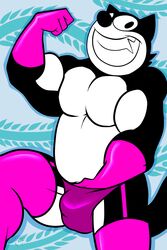 anthro bbulala black_fur dreamworks feline felix_the_cat felix_the_cat_(series) fondling furry gloves grin muscular pink_gloves pink_thighhighs solo thighhighs