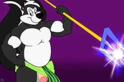 anthro bbulala furry looney_tunes male muscular penis pepe_le_pew skunk solo tail trident warner_brothers