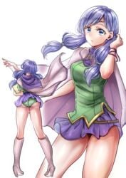 1girls ass bare_thighs blue_eyes book boots cape circlet commentary_request female female_only fire_emblem fire_emblem:_path_of_radiance green_panties hand_in_hair high_heel_boots high_heels highres holding holding_book ilyana_(fire_emblem) knee_boots long_hair looking_away looking_to_the_side low-tied_long_hair miniskirt multiple_views nintendo open_mouth panties pantyshot purple_hair purple_skirt shiny shiny_hair simple_background skirt standing thighs underwear upskirt white_background yui_(msy1302mana)