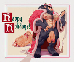 2boys abs biceps bulge christmas christmas_outfit krampus male male_focus male_only muscles muscular_back muscular_legs muscular_male muscular_thighs nipples santa_claus shoegaze.