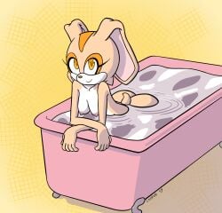 2019 aged_up anthro ass bathing bathtub breasts countershade_torso countershading cream_the_rabbit digital_media_(artwork) dipstick_ears eyelashes female fur hi_res lagomorph looking_at_viewer loshon mammal nipples nude rabbit simple_background smile solo sonic_(series) video_games