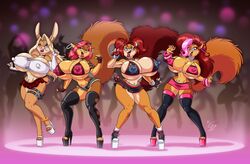 4girls anthro big_ass big_breasts bimbo bra breasts_bigger_than_head bunny_girl covered_nipples curvy curvy_figure dancing ear_piercing earrings eltonpot female furry glasses gloves high_heels huge_ass huge_breasts marika_(teer) navel nightclub nipples piercing platform_heels rave revealing_clothes skimpy skirt squirrel squirrel_girl tagme thick_lips thick_thighs thighhighs voluptuous wide_hips