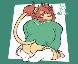 anthro ass balls bottomless bottomless_male clothed clothing embarrassed felid footwear genitals hair hair_over_eye hi_res jockstrap lifewonders lion male male_only mammal mane one_eye_obstructed oz_(tokyo_afterschool_summoners) pantherine ring shy socks solo tokyo_afterschool_summoners torquewintress underwear video_games